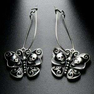 💀 Butterfly Skull Gothic 💀 Dangle Earrings NWT